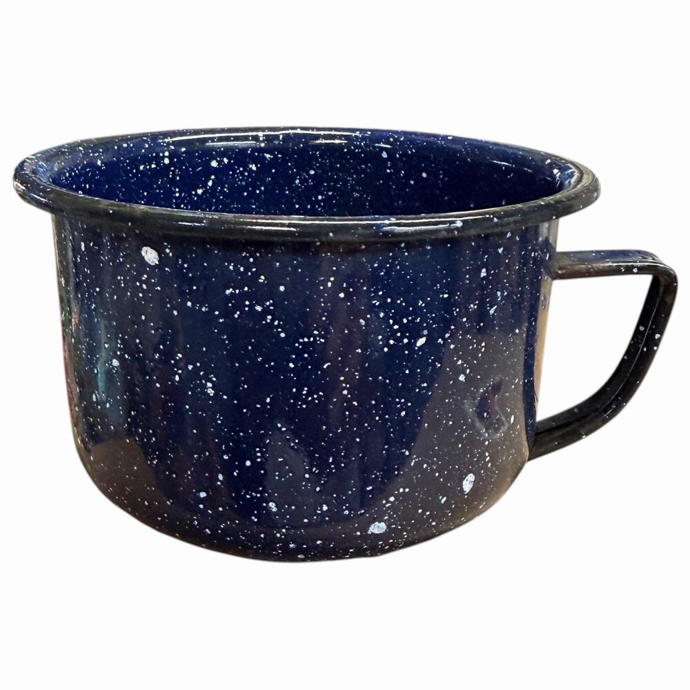 1970s Vintage Blue & White Speckled Enamelware Metal Cups Mugs Camping